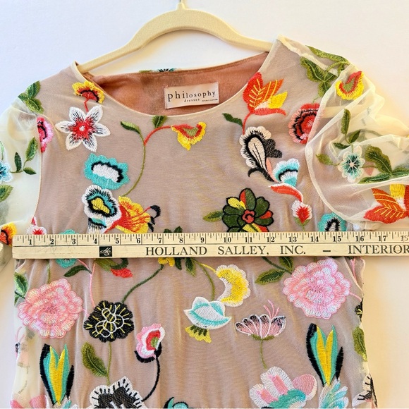 Philosophy Floral Embroidered Shift Dress Sheer Long Sleeve  Size M - Picture 15 of 16